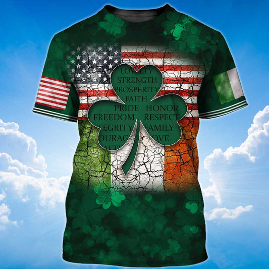 Shamrock Flag American Ireland Irish 3D Shirt, My Nation My Heritage T-Shirt, St Patrick's Day T-Shirt PO0278