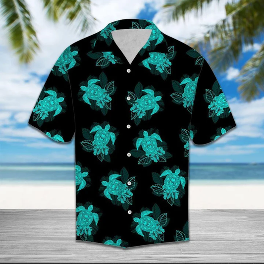 Turtle hawaiian shirt for men, women, Turtle Dark Turquoise And Black Hawaiian Shirt HO1948