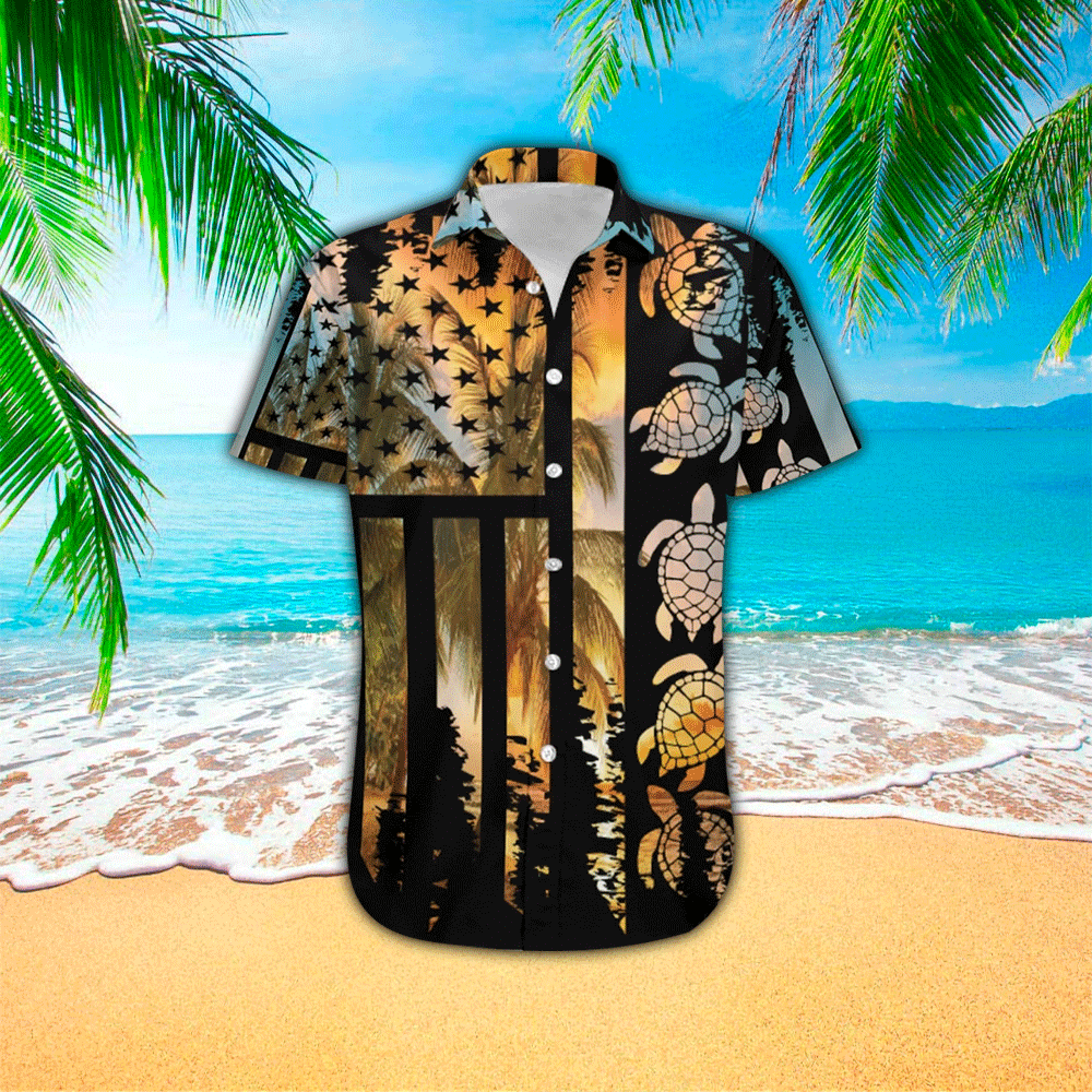 Turtle Flag American Summer 3D Print Polyester Hawaiian Shirt HO1173