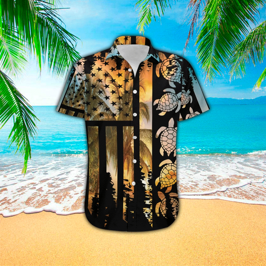 Turtle Flag American Summer 3D Print Polyester Hawaiian Shirt HO1173