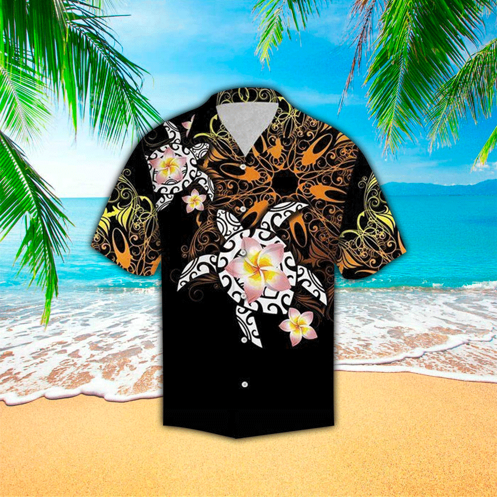 Turtle Floral Print Polyester Hawaiian Shirt HO1174