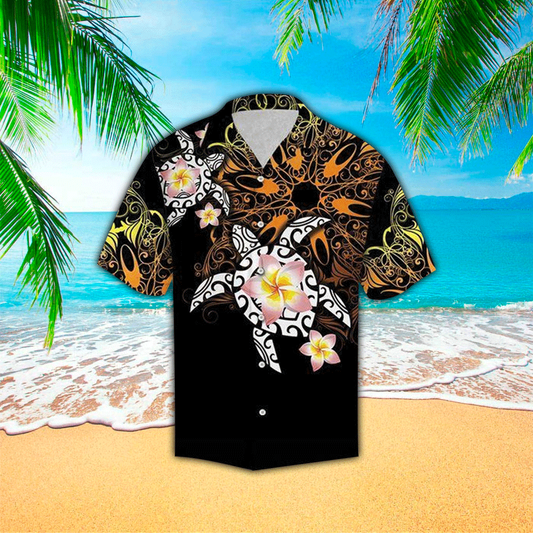 Turtle Floral Print Polyester Hawaiian Shirt HO1174