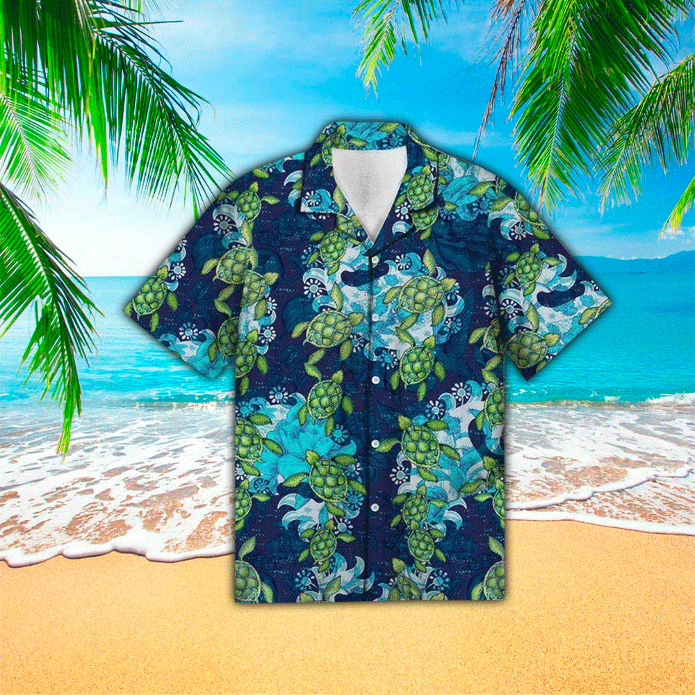 Turtle Flower Mandala Print Polyester Hawaiian Shirt HO1175