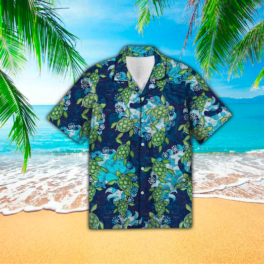 Turtle Flower Mandala Print Polyester Hawaiian Shirt HO1175