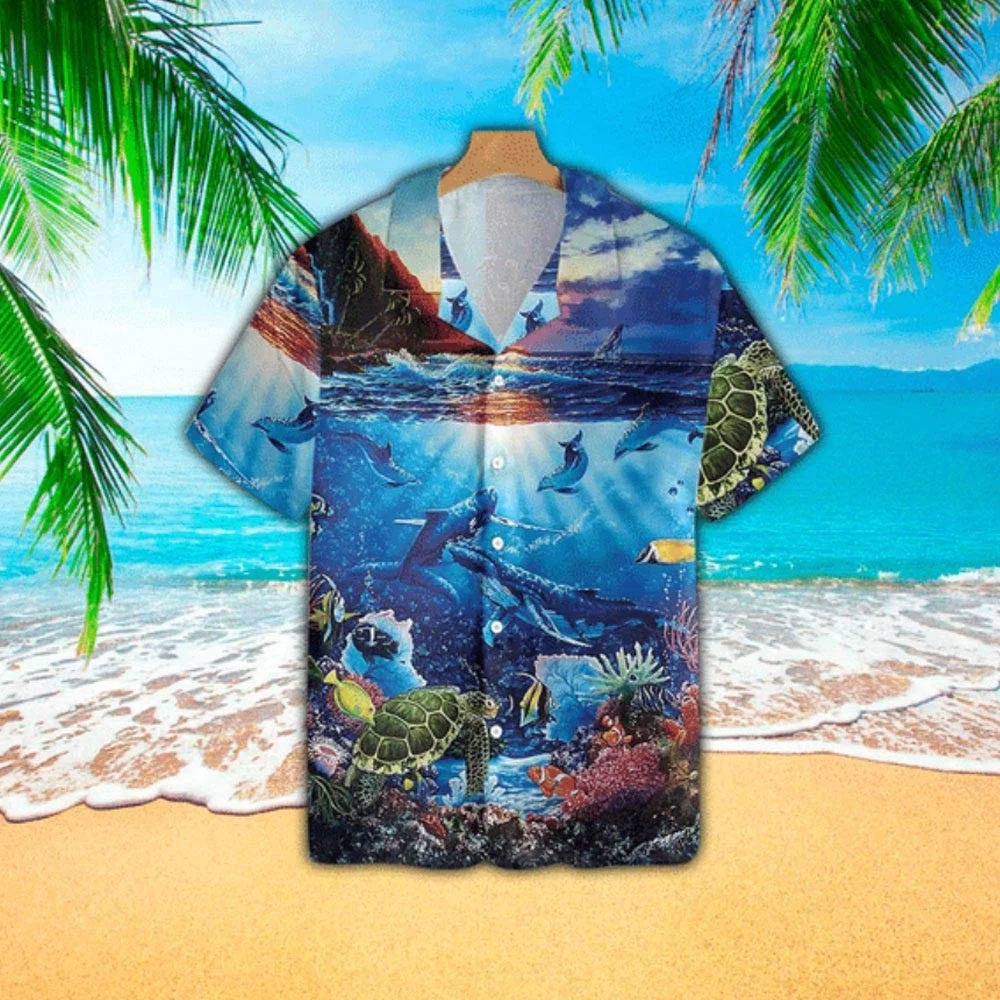 Turtle Flag American Summer 3D Print Polyester Hawaiian Shirt HO1173