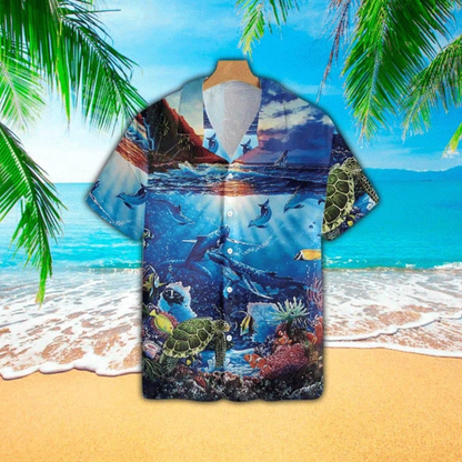 Turtle Flag American Summer 3D Print Polyester Hawaiian Shirt HO1173