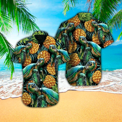 Turtles Pineapple Tropical Polyester Hawaiian Shirt HO1177