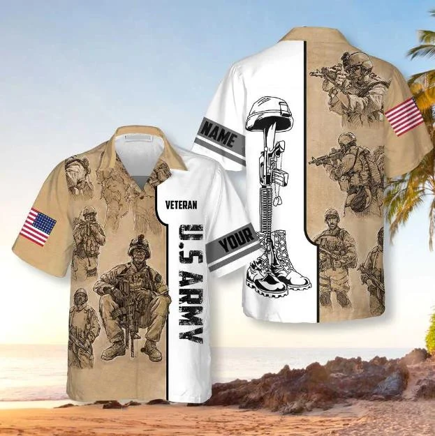 US Army Veteran Vintage Personalized Hawaiian Shirt HO0754