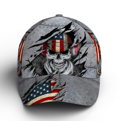 Skull Cowboy US Flag Pattern Metallic Baseball Cap Lasfour CO0707