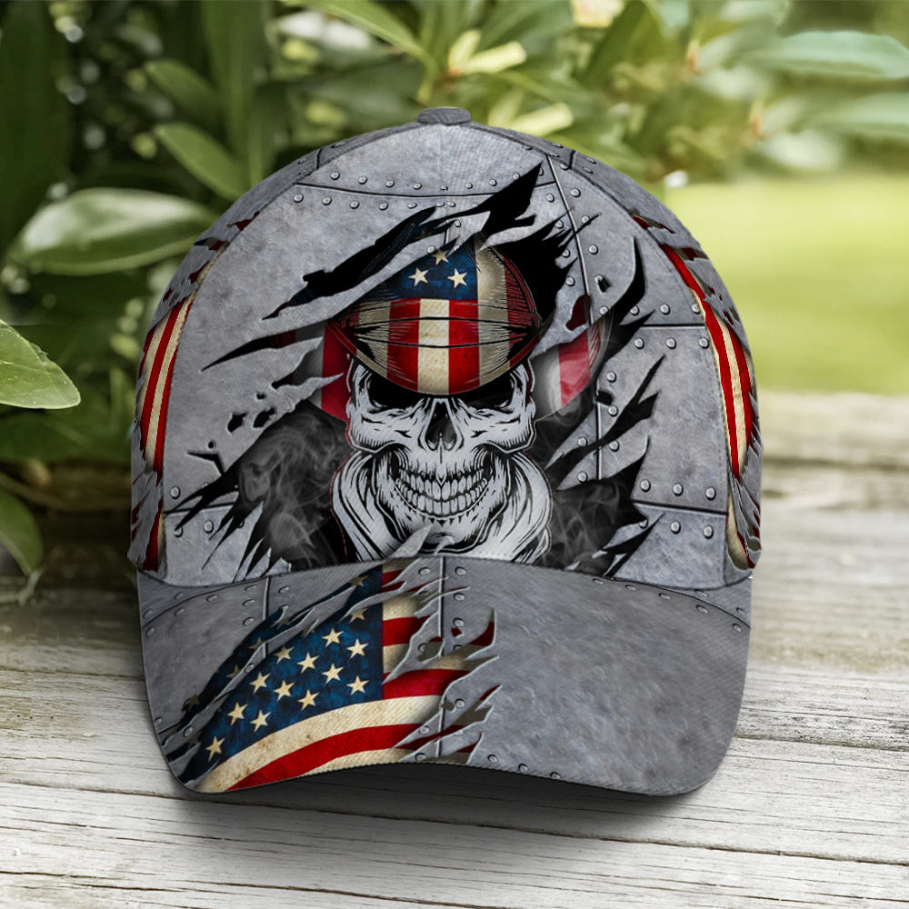 Skull Cowboy US Flag Pattern Metallic Baseball Cap Lasfour CO0707