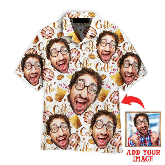 Funny Face And Coffee Seamless Custom Hawaiian Shirt, Personalized Hawaiian Shirts, Custom Photo Hawaiian Shirt HO4229