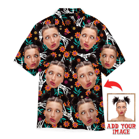 Funny Custom Face Your Photo On Mexican Flower Style Custom Hawaiian Shirt, Personalized Hawaiian Shirts, Custom Photo Hawaiian Shirt HO4230
