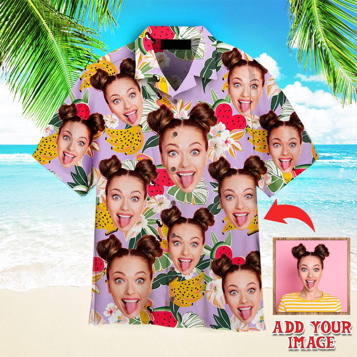 Funny Custom Face Tropical Flower Fruits Custom Hawaiian Shirt, Personalized Hawaiian Shirts, Custom Photo Hawaiian Shirt HO4231