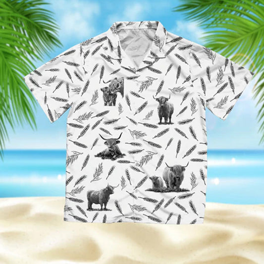 Highland Cattle pattern - farm Hawaiian Shirt, Summer Hawaiian Shirts for Men and Women Aloha Beach Shirt HO1053