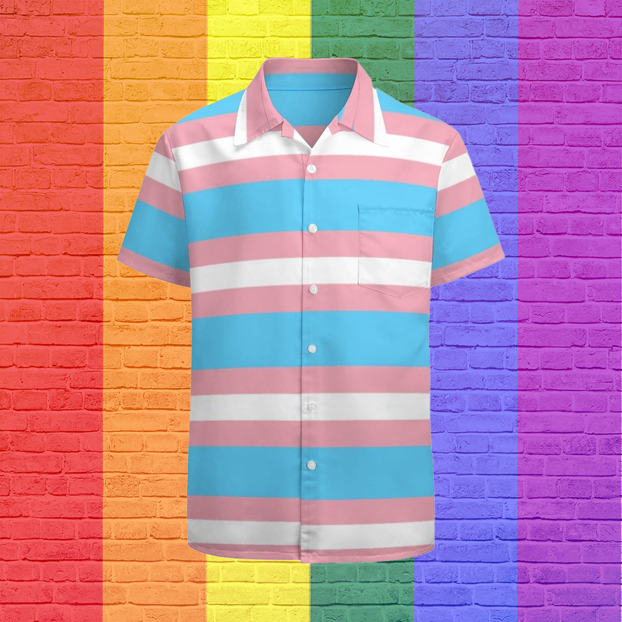 Transgender Pride Flag Lgbt Rainbow Hawaiian Vintage Shirt Mens Button Down Plus Size Tropical Hawaii Beach Shirts HO4509