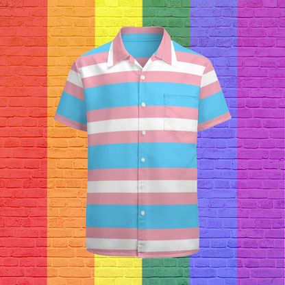 Transgender Pride Flag Lgbt Rainbow Hawaiian Vintage Shirt Mens Button Down Plus Size Tropical Hawaii Beach Shirts HO4509