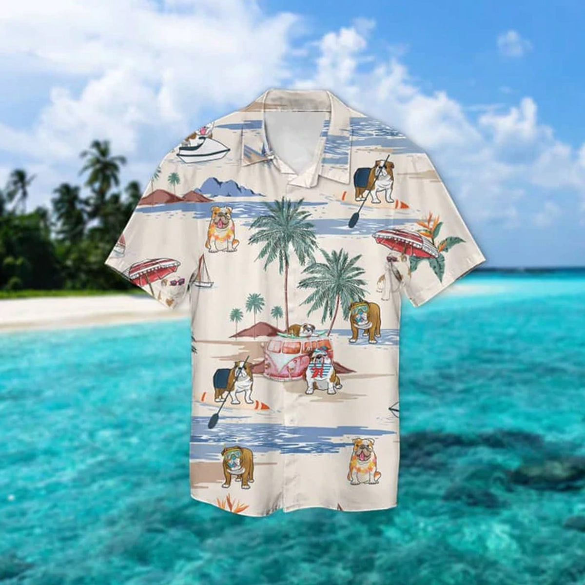 Bulldog Summer Beach Hawaiian Shirt, Hawaiian Shirts for Men, Hawaiian Shirts for Men, Aloha Beach Shirt HO0974