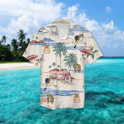 Bulldog Summer Beach Hawaiian Shirt, Hawaiian Shirts for Men, Hawaiian Shirts for Men, Aloha Beach Shirt HO0974