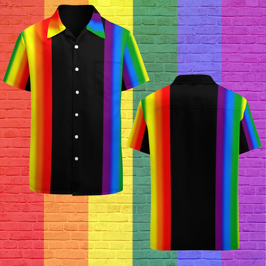 Pastel Rainbow Stripes Gay Pride Lgbt Support Hawaiian Vintage Shirt Mens Button Down Tropical Hawaii Beach Shirts HO0060