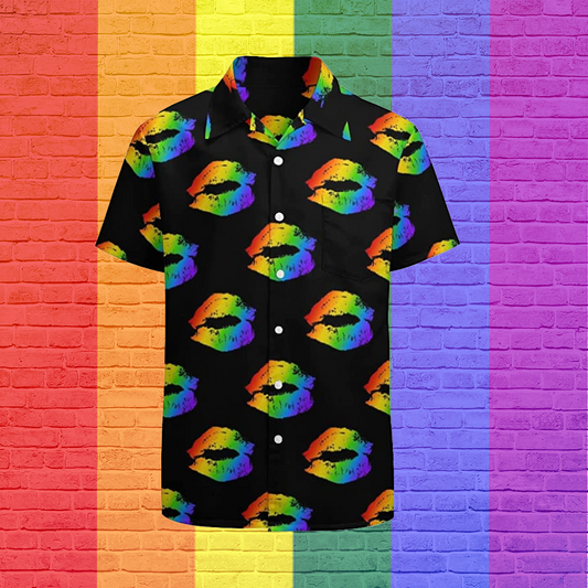 Men's Casual Button Down Short Sleeve Shirt Pride Month Rainbow Lgbt Print Summer Hawaiian Shirts Beach Shirts Gift HO4627
