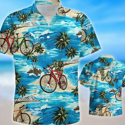 Cycling Watercolor Hawaiian Shirt, Summer gift, Hawaiian Shirts for Men, Aloha Beach Shirt HO1018