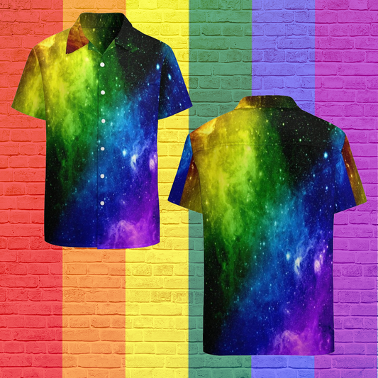 Rainbow Galaxy Lgbt Pride Hawaiian Vintage Shirt Mens Button Down Plus Size Tropical Hawaii Beach Shirts HO4612