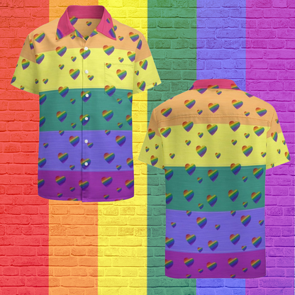 Lgbt Pride Rainbow Flag And Hearts Pattern Hawaiian Vintage Shirt Mens Button Down Tropical Hawaii Beach Shirts HO4613