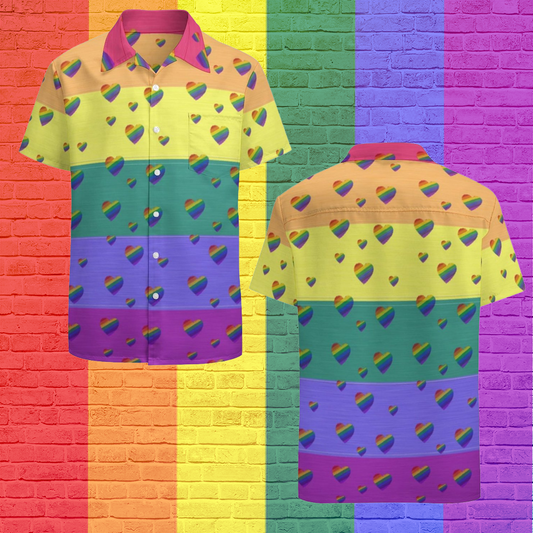 Lgbt Pride Rainbow Flag And Hearts Pattern Hawaiian Vintage Shirt Mens Button Down Tropical Hawaii Beach Shirts HO4613