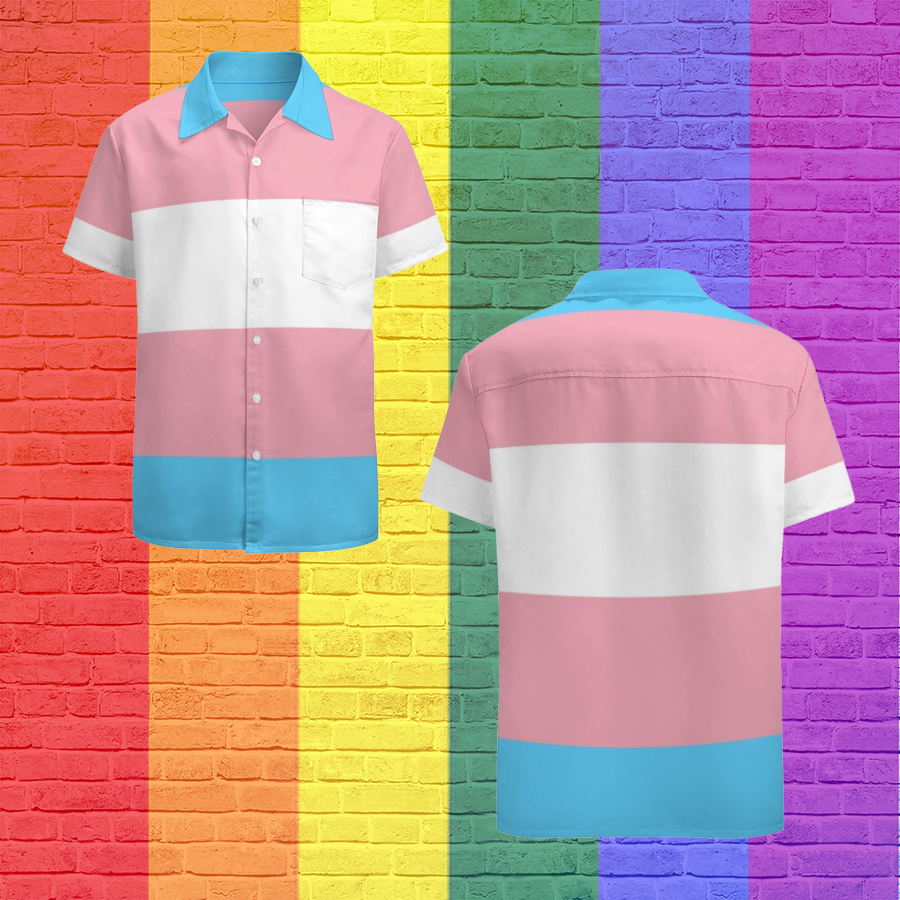Transgender Pride Flag Lgbt Rainbow Hawaiian Vintage Shirt Mens Button Down Plus Size Tropical Hawaii Beach Shirts HO4624