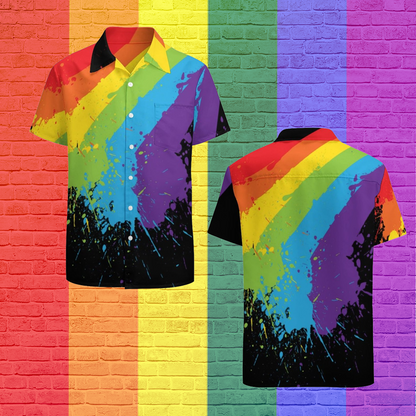 Rainbow Gaymer Lgbt Pride Hawaiian Vintage Shirt Mens Button Down Plus Size Tropical Hawaii Beach Shirts HO0347