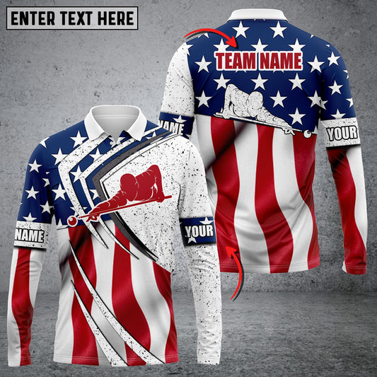 Lasfour Personalized Billiard Ball Flag Player Long sleeve zipper Polo Shirt BIA0673