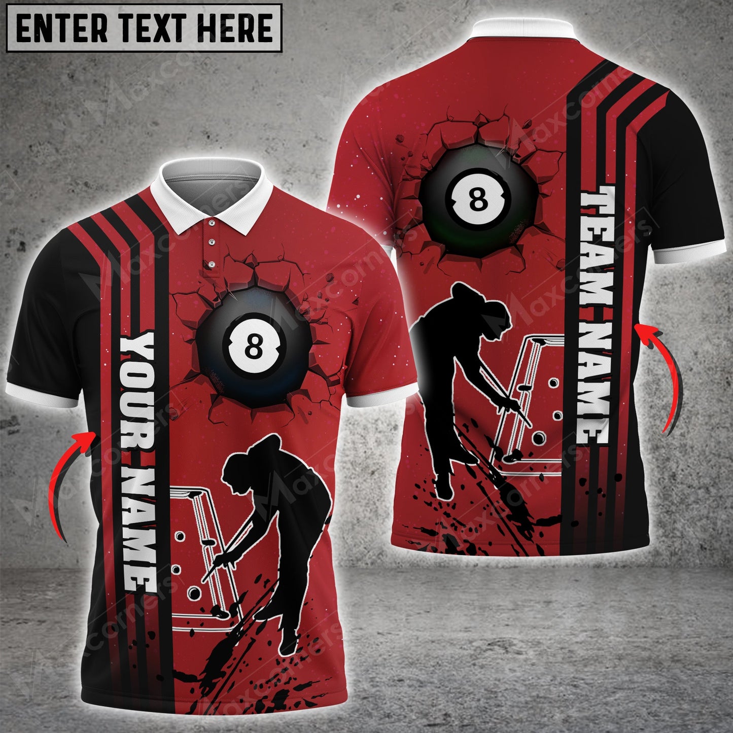 Lasfour Personalized Billiards Ball 8 Color Style, Team Name Your Name Polo Shirt BIA0437