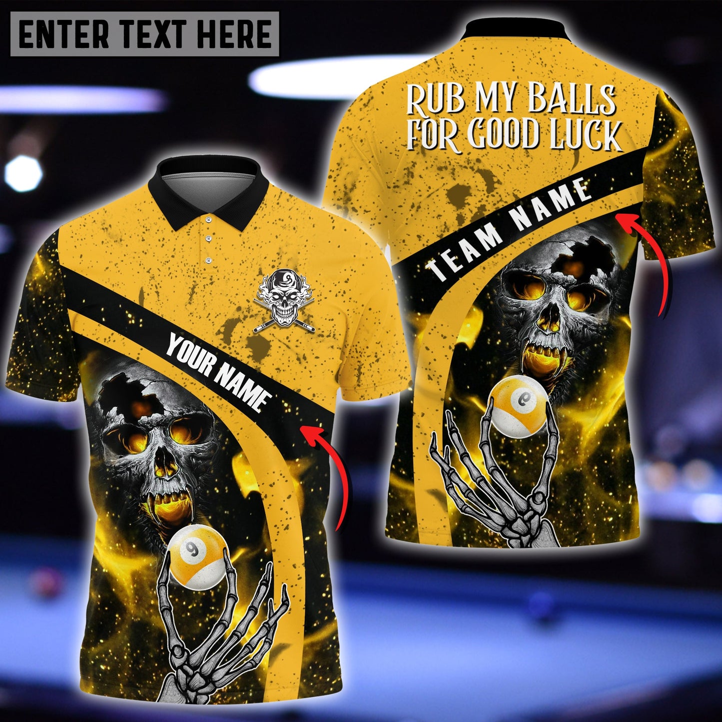 Lasfour Personalized Billiard Ball 9 Skull Team Name Player Polo Shirt BIA0188