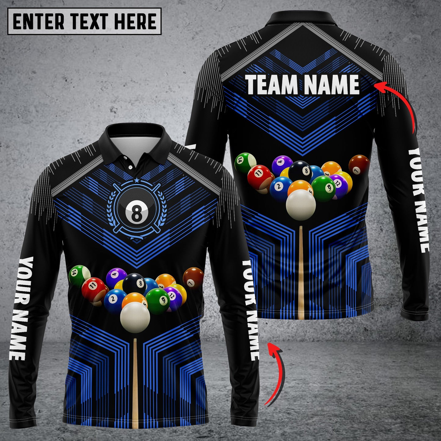 Lasfour Personalized Billiard Ball Player Blue Long sleeve Polo Shirt BIA0660