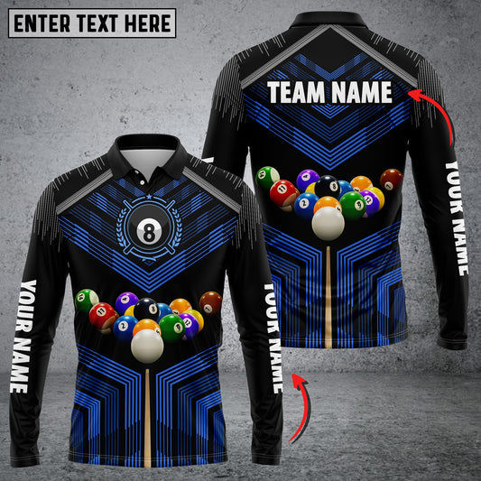 Lasfour Personalized Billiard Ball Player Blue Long sleeve Polo Shirt BIA0660