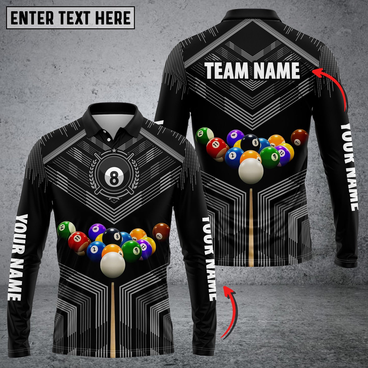 Lasfour Personalized Billiard Ball Player Blue Long sleeve Polo Shirt BIA0660