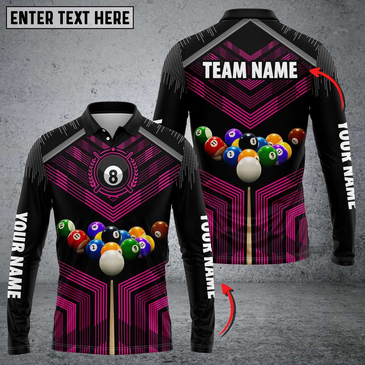 Lasfour Personalized Billiard Ball Player Blue Long sleeve Polo Shirt BIA0660