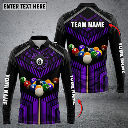 Lasfour Personalized Billiard Ball Player Blue Long sleeve Polo Shirt BIA0660