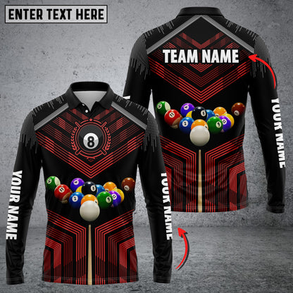 Lasfour Personalized Billiard Ball Player Blue Long sleeve Polo Shirt BIA0660