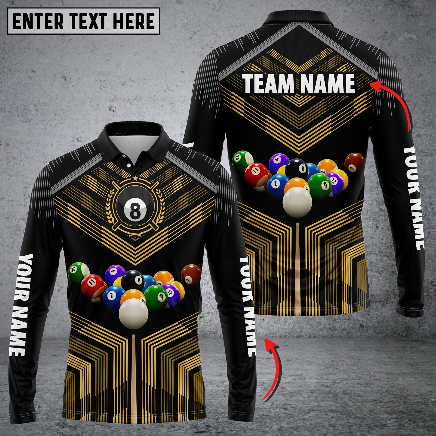 Lasfour Personalized Billiard Ball Player Blue Long sleeve Polo Shirt BIA0660