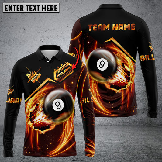 Lasfour Personalized Billiard Fire Player Long sleeve Polo Shirt BIA0662