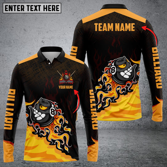 Lasfour Personalized Billiard Ball 8 Fire Player Long sleeve zipper Polo Shirt BIA0671