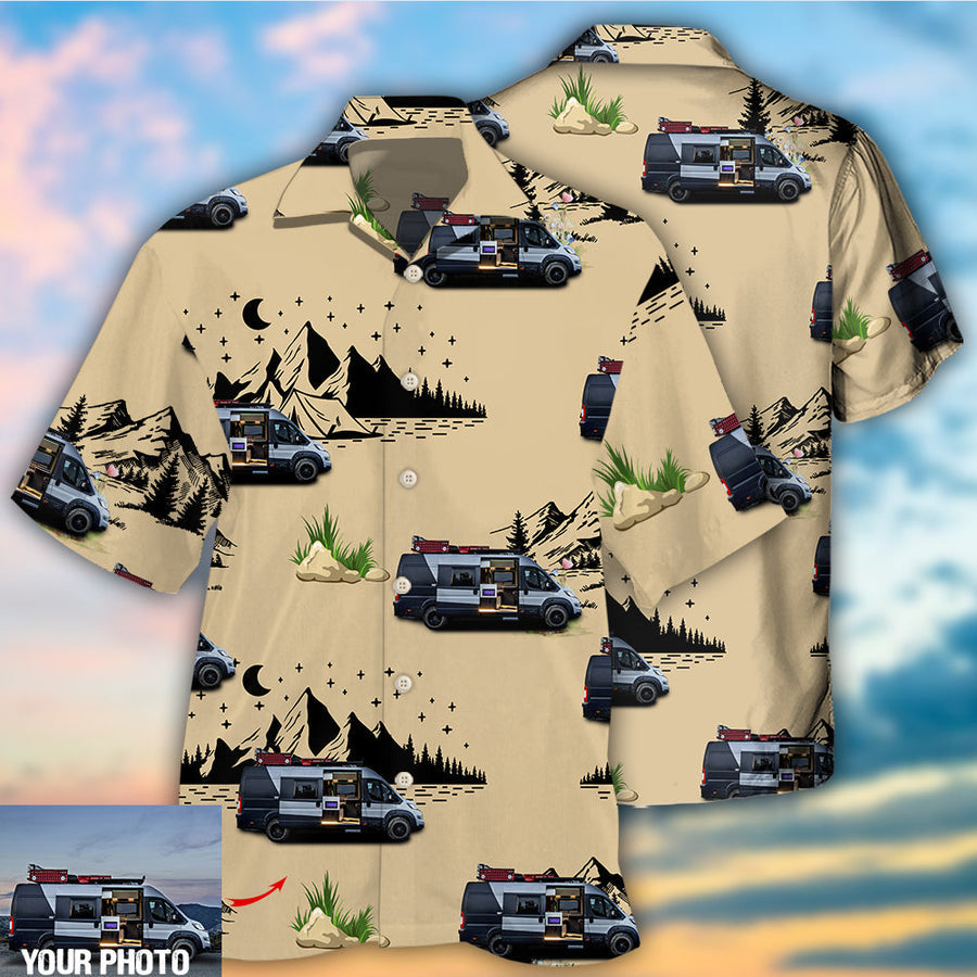 Camping Van Outdoor Life Moon Night Custom Photo Hawaiian Shirt, Camping Shirt, Hawaiian Shirt for Men Women HO4213