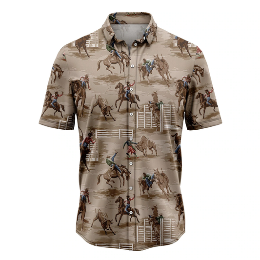 Vintage Cowboy Hawaiian Shirt, Summer Hawaiian Shirts for Men, Aloha Beach Shirt HO1068