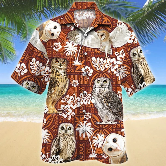 Vintage Themed Of Night Owl Red Tribal Pattern Hawaiian Shirt HO2161