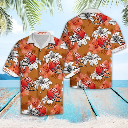 Flower Hawaiian shirt men, Vivid Flower And Hockey Helmet Gift For Hockey Lover Hawaiian Shirt HO1900