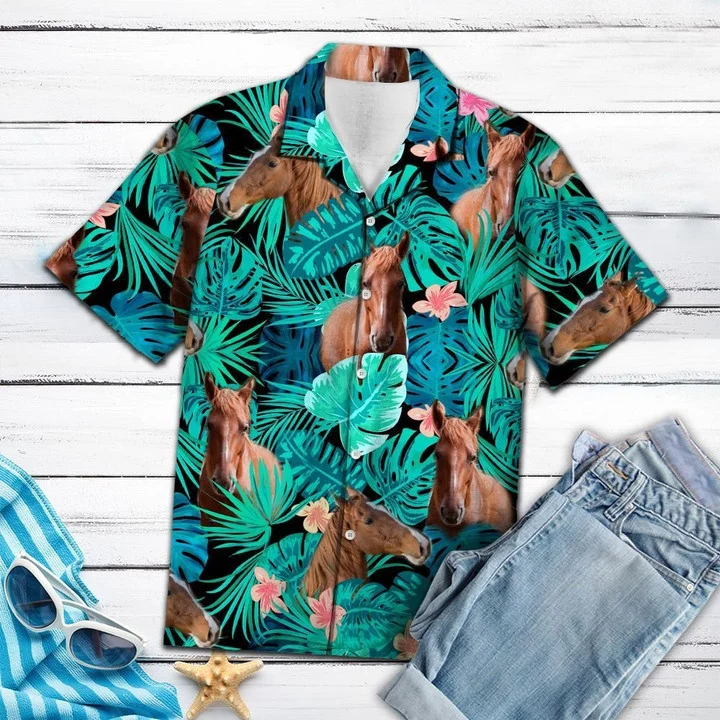 Vivid Forest With American Saddlebred Hawaiian Shirt for men, Horse Hawaiian Aloha Shirt HO1859