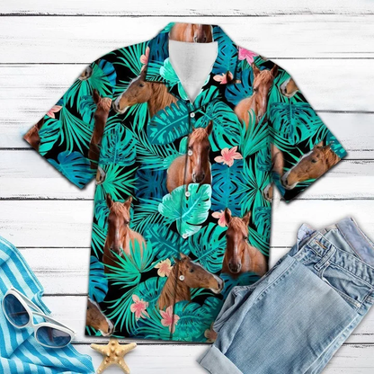 Vivid Forest With American Saddlebred Hawaiian Shirt for men, Horse Hawaiian Aloha Shirt HO1859