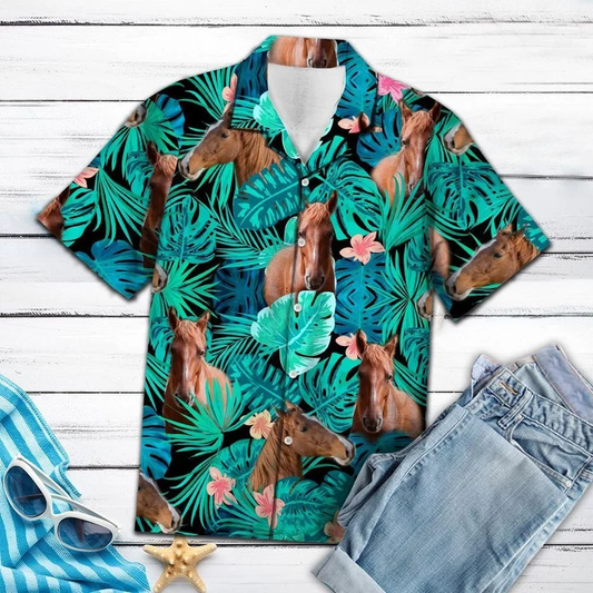Vivid Forest With American Saddlebred Hawaiian Shirt for men, Horse Hawaiian Aloha Shirt HO1859