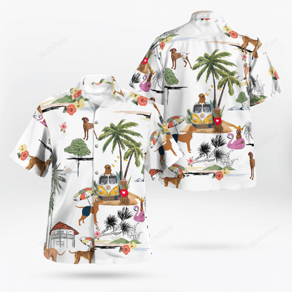 Vizsla On The Beach Unisex Hawaiian Shirt, Summer gift, Hawaiian Shirts for Men, Aloha Beach Shirt HO1035